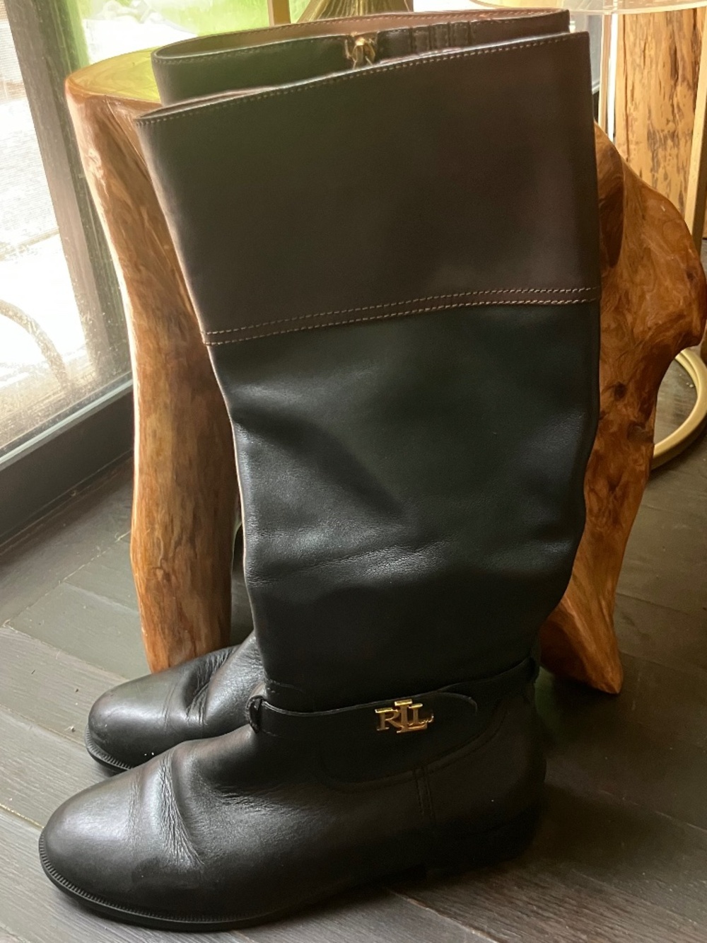 Lauren Ralph Lauren Baylee Two-Tone Riding Boot · Size 8.5 · Black & Brown